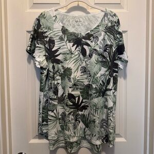 Style & Co Leaf Print Top - Green & Black